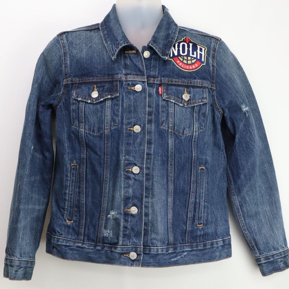 NBA New Orleans Pelicans Levi's Blue Denim Embroidered Women's Jacket - Size Lar